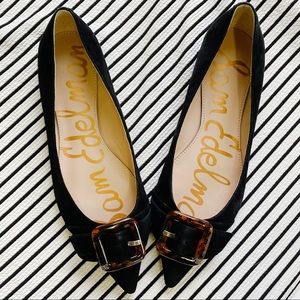 NWOT // Sam Edelman Black Suede & Leopard Buckle Pointed Toe Flat